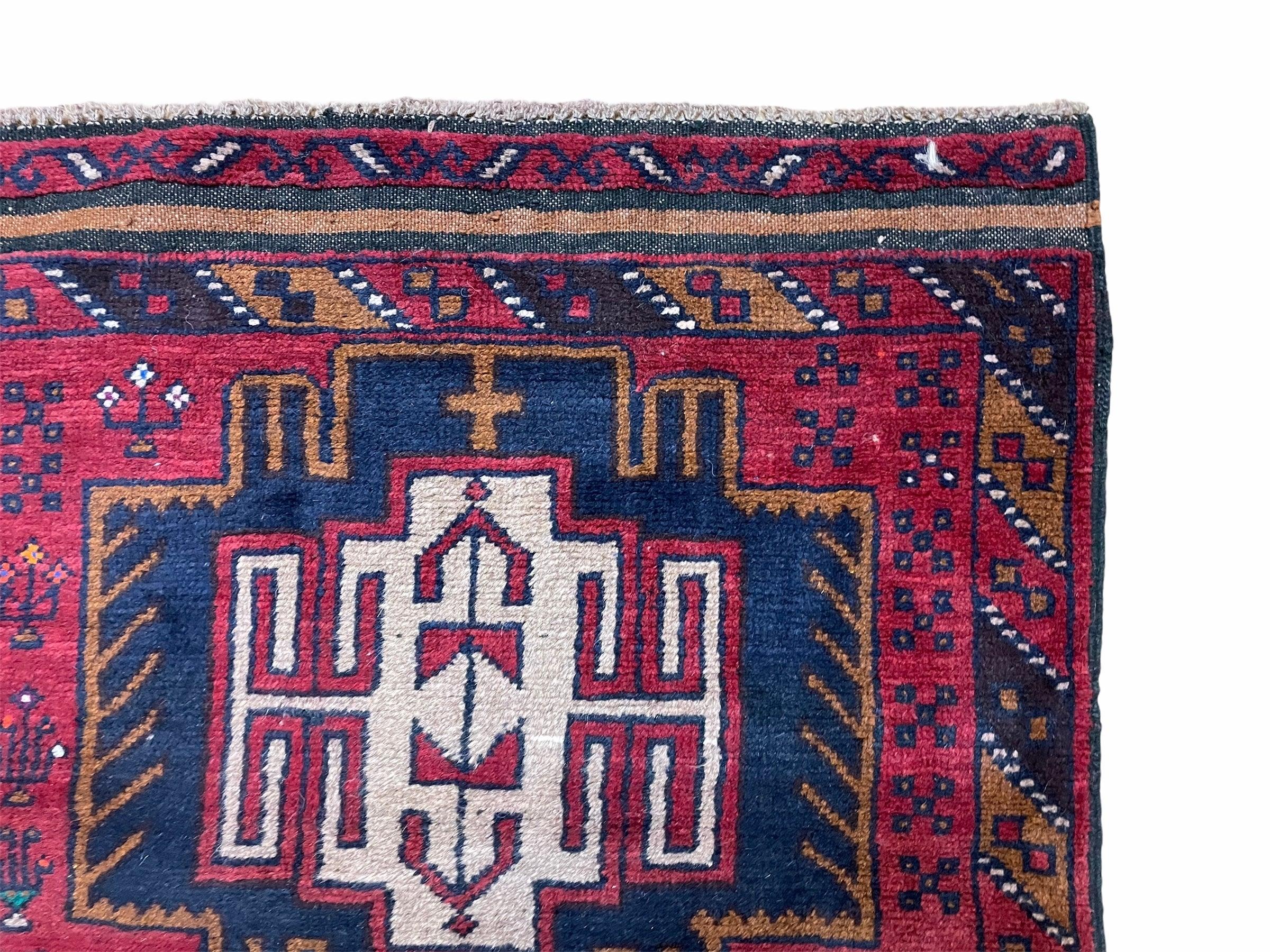 2' 9" X 4' 7" Vintage Handmade Tribal Wool Rug Balouchi Rug Afghan Rug Red Beige - Jewel Rugs