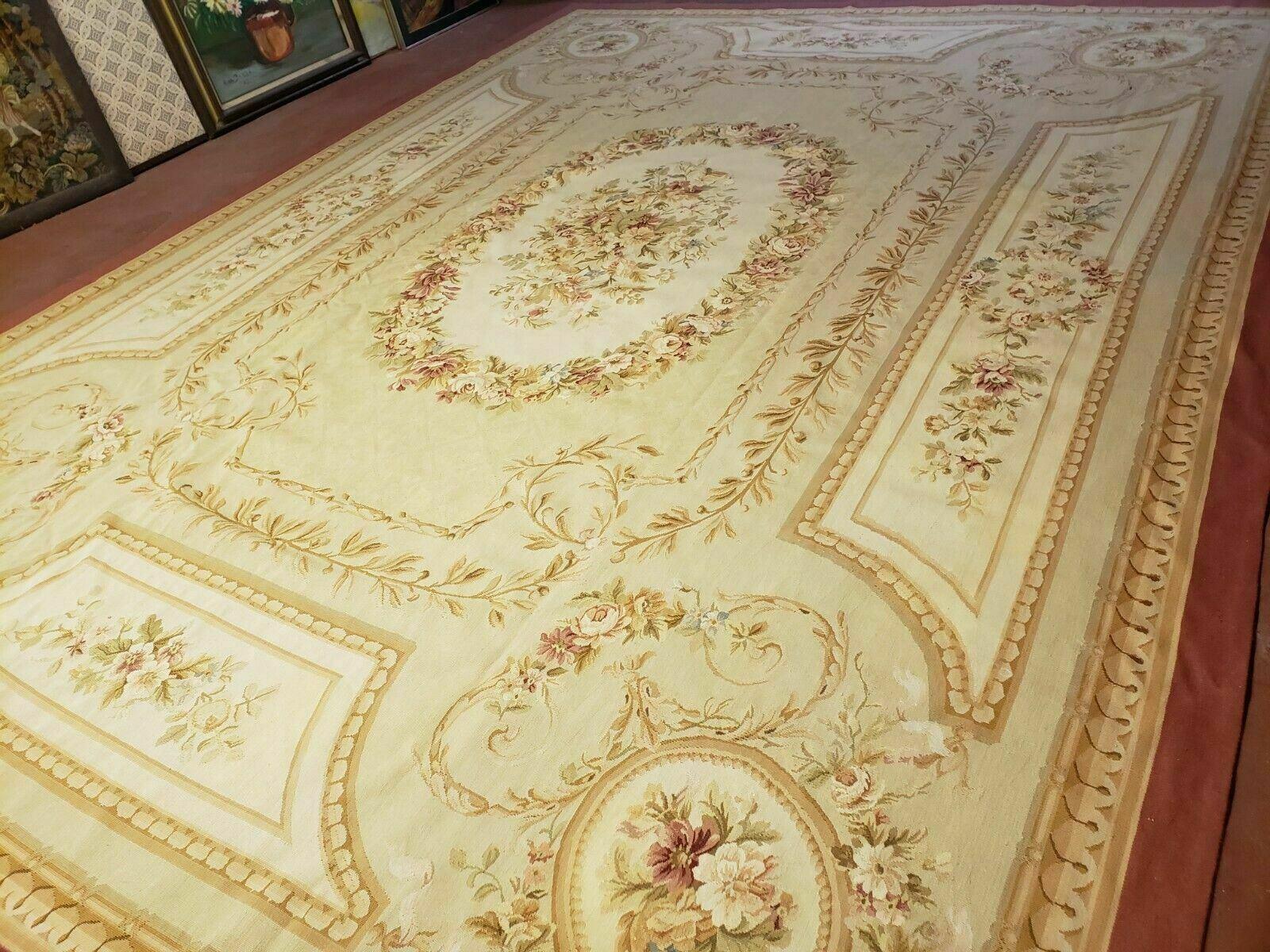 9' X 12' Handmade Aubusson Weave Needllepoint Flat Pile Wool Rug Nice - Jewel Rugs