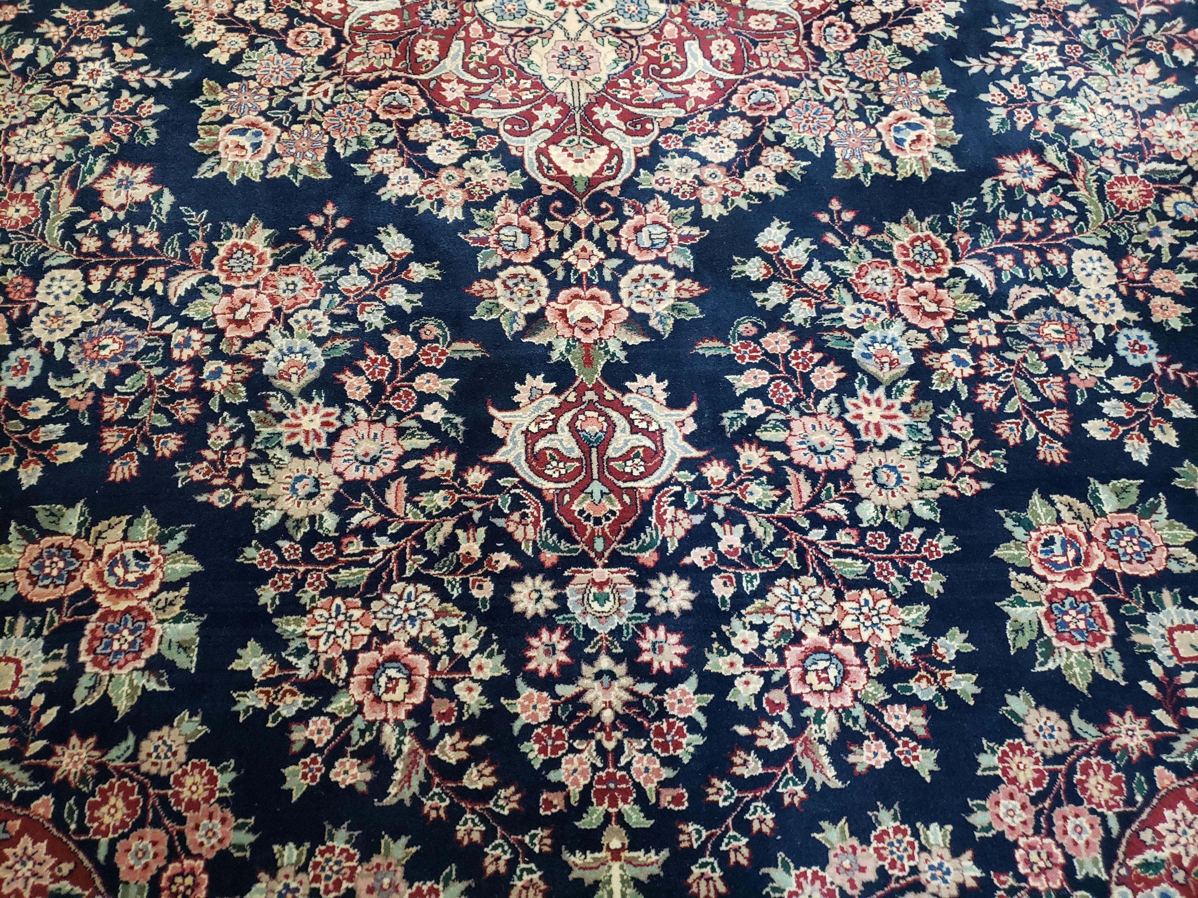 9x12 Pak-Persian Rug - 9 x 12 Blue Persian Rug - Pakistani Rug - Fine Hand Knotted Wool Area Rug - Roses Flowers Medallion Oriental Carpet - Jewel Rugs