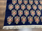 Persian Rug 9x12, Authentic Hand Knotted Carpet, Repeated Floral Motif Garden of Eden, Navy Blue Wool Rug 9 x 12, Semi Antique Kirman Rug - Jewel Rugs