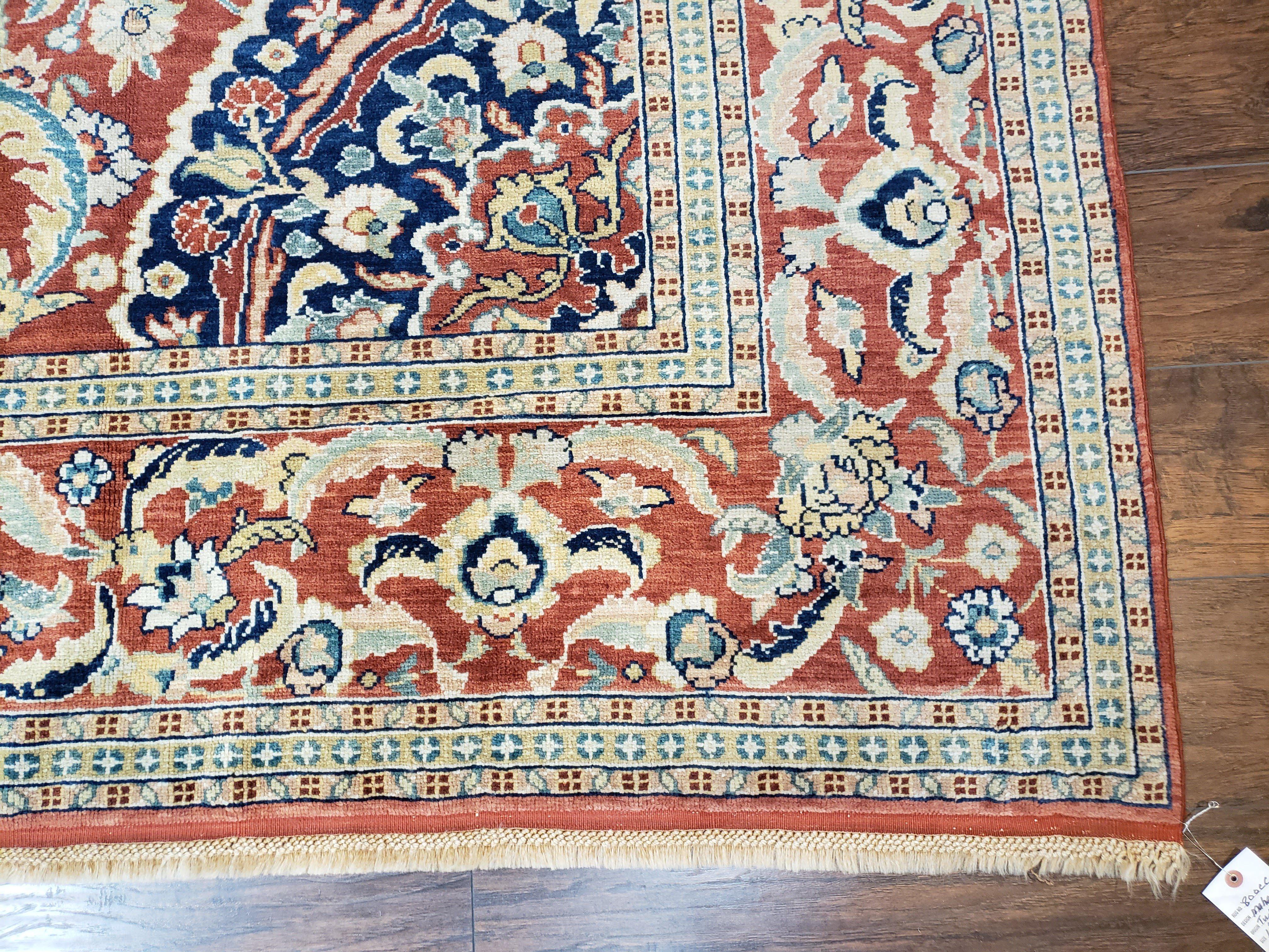 Antique Turkish Rug 10x14 - 11x14, Mahal Large Room Sized Area Rug Wool Hand-Knotted Red Blue Ivory Persian Carpet Oversized Living Room Rug - Jewel Rugs