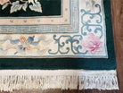 Chinese Wool Rug 8x11 Vintage Handmade Carved Sculpture Carpet Dark Green Floral - Jewel Rugs