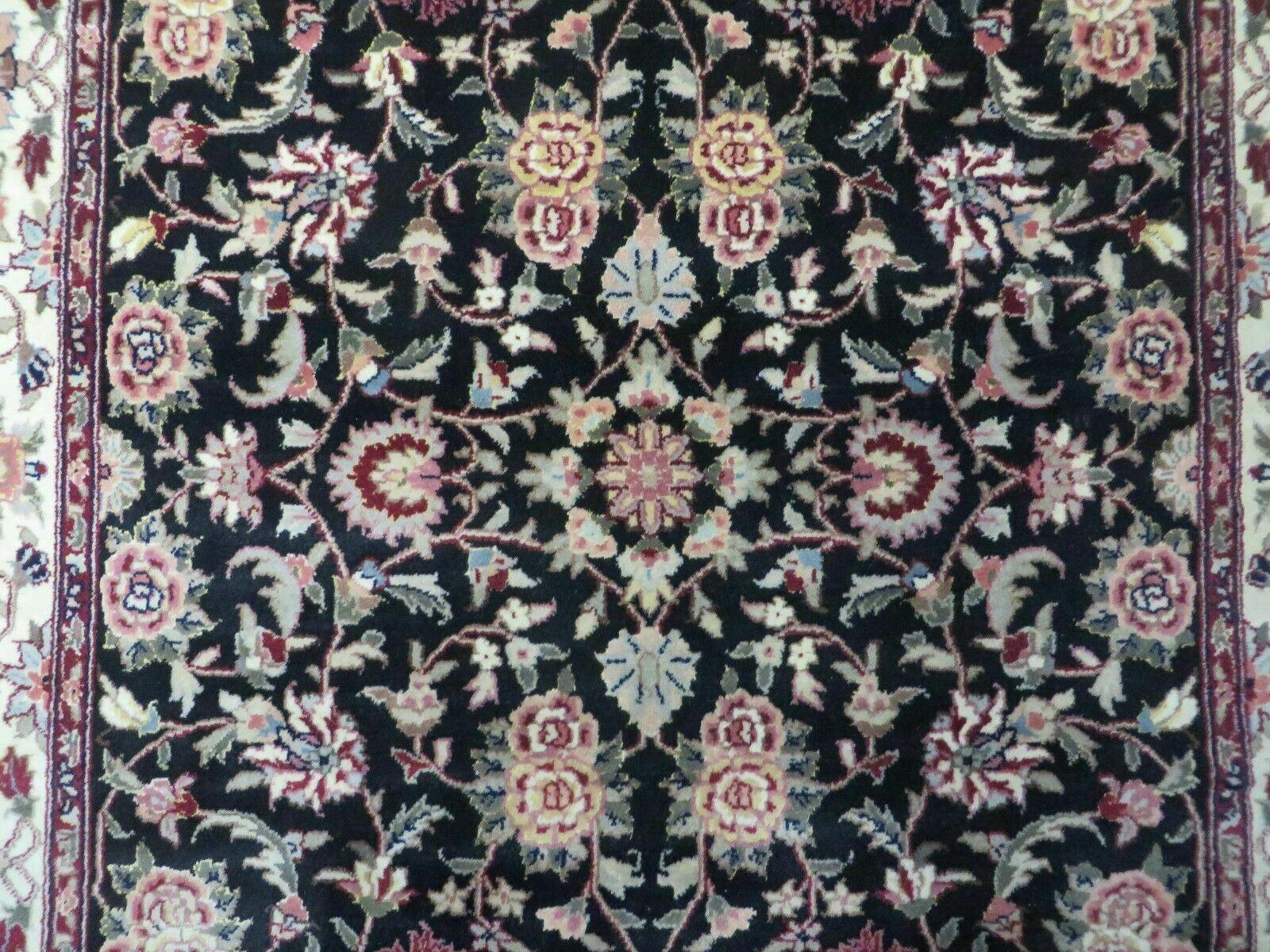 4' X 6' Vintage Hand Knotted India Jaipur Wool Rug Black Silk High Lights - Jewel Rugs