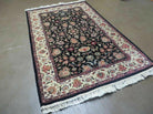 4' X 6' Vintage Hand Knotted India Jaipur Wool Rug Black Silk High Lights - Jewel Rugs