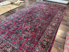 Stunning Persian Sarouk Rug 9 x 16, Antique 1920s Oversized Persian Carpet 9 x 16 ft, Palace Sized Handmade Wool Rug with Signature Red Blue Floral - Jewel Rugs