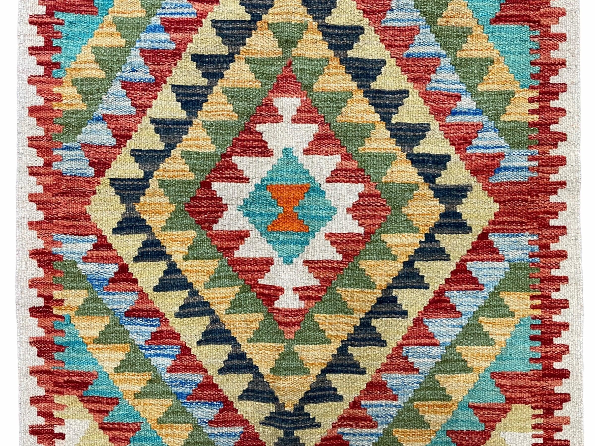 Small Kilim Rug 2x4 Colorful Turkish Kilim Accent Rug New Flatweave Wool Kilim Chobi Kilim Diamond Zigzag Playroom Rug - Jewel Rugs