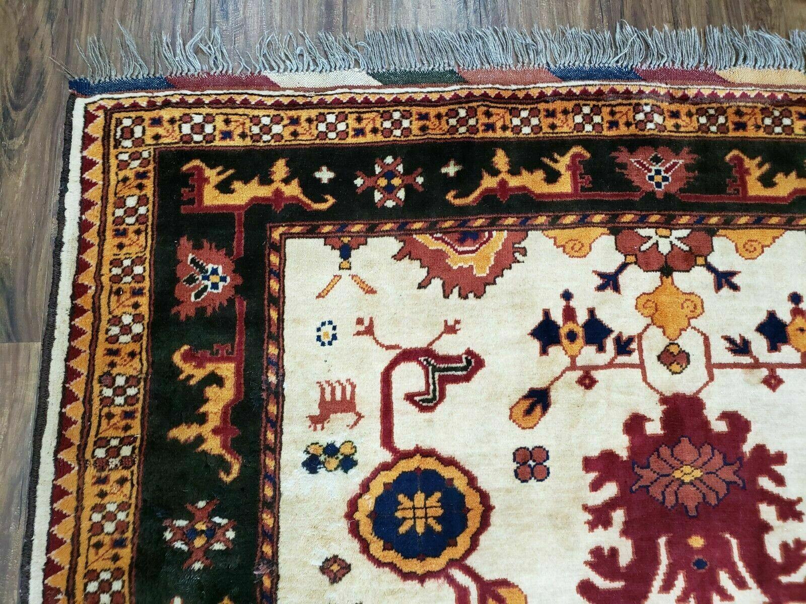 5' X 6' Vintage Handmade Knotted Turkish Kazak Pattern Wool Rug Bohemian Boho Interior Design - Jewel Rugs