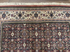 Indo Bidjar Rug 7x10, Indo Persian Bijar Carpet 7 x 10 ft, Herati Allover Floral, Maroon and Cream, Wool Hand Knotted Vintage Oriental Rug - Jewel Rugs