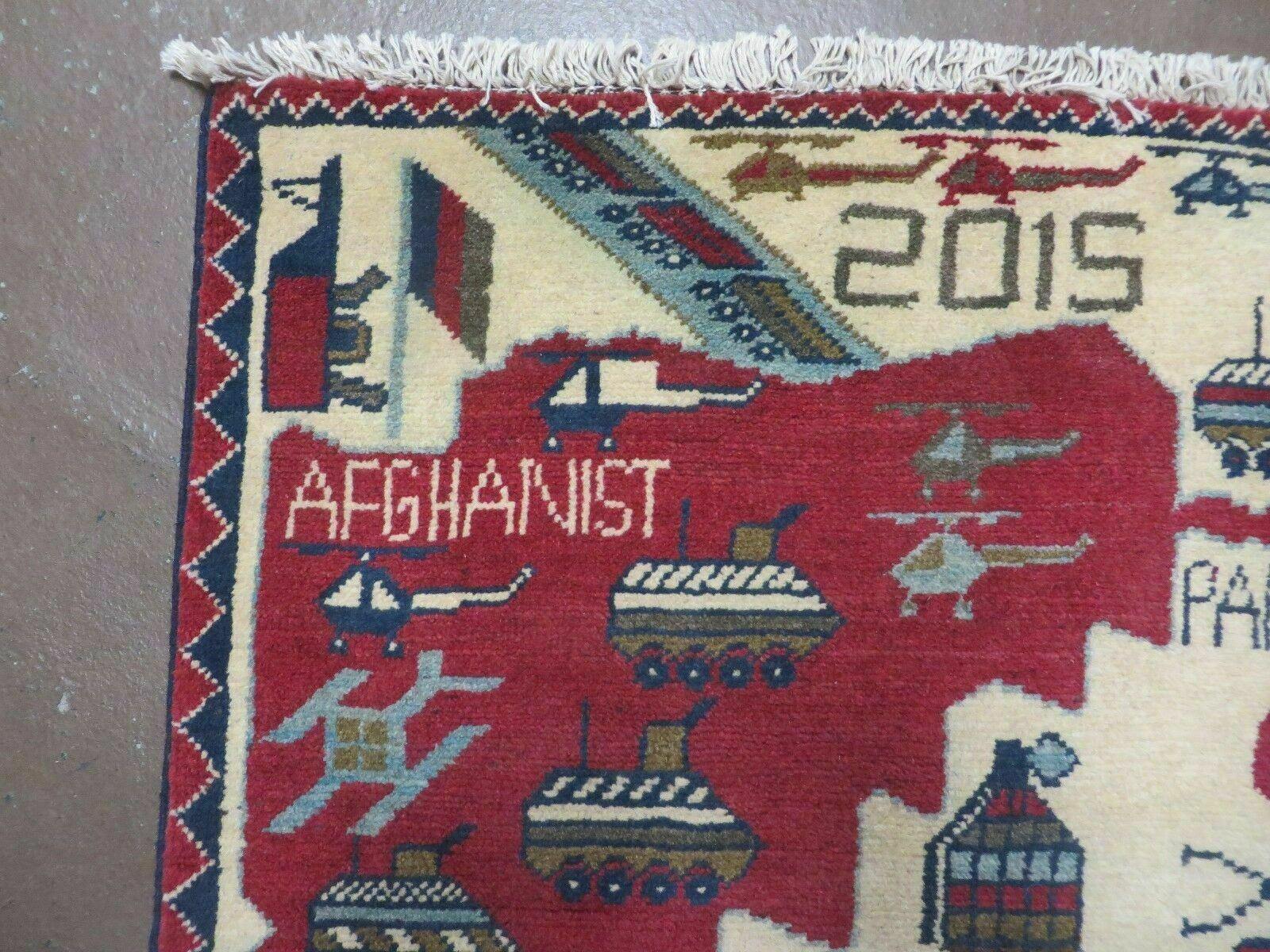 2' X 2'6" Handmade Afghan Balouch Tribal Wool War Rug Gun Tank Helicopter # 157 - Jewel Rugs