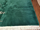 8' X 10' Vintage Handmade Chinese Art Deco Dark Green 120 Line Wool Area Rug with Flowers - Jewel Rugs