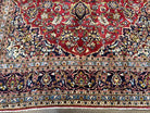 Persian Kashan Rug 9x12, Red Navy Blue, Allover Floral Medallion & Corner Design, Handmade Wool Oriental Carpet, Semi Antique Traditional Carpet - Jewel Rugs