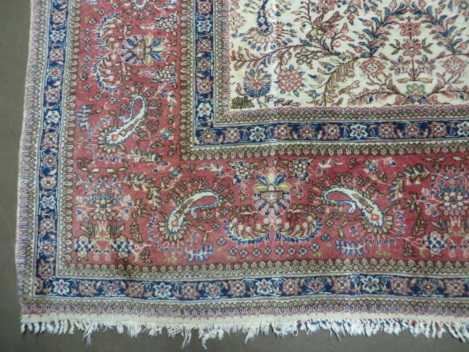 Persian Tabriz Rug 8x10, Antique Authentic Wool Oriental Carpet 8 x 10 ft, Bird Motifs Floral Boteh Paisleys, Cream Red Blue Vintage Handmade Rug - Jewel Rugs