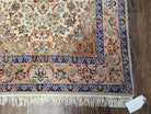 Vintage Persian Isfahan Lachak Toranj Rug, Highly Detailed, Kork Wool on Silk Foundation, Beige and Dark Blue, Hand-Knotted, 3'6" x 5' 4" - Jewel Rugs