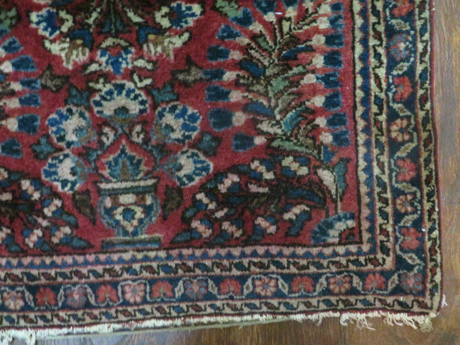 2' X 2.5' Antique Handmade Indian Floral Wool Rug Mat Red - Jewel Rugs