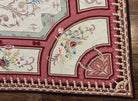 Needlepoint Rug 7.9 x 9, Beige Maroon Rose, Handmade Handwoven Flatweave Aubusson Savonnerie French European Elegant Carpet, Wool Rug - Jewel Rugs