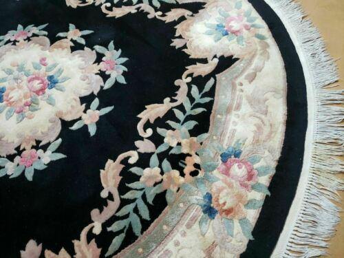 7' Vintage Round Handmade Chinese Peking Art Deco Wool Rug Flowers 90 Line - Jewel Rugs