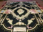 9' X 12' Vintage Handmade French Design Needlepoint Wool Rug Flat Weave Black - Jewel Rugs