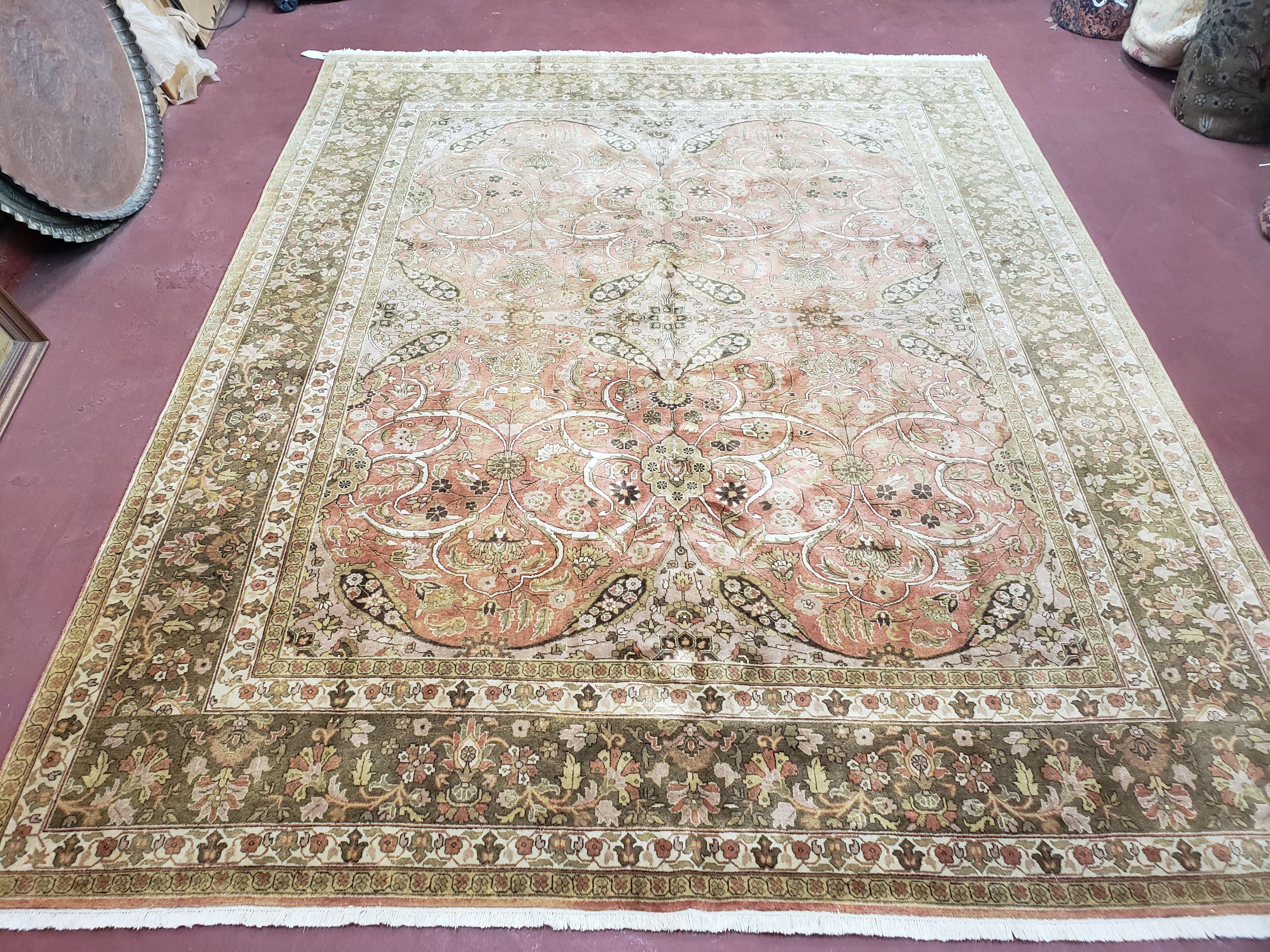 Vintage 8x10 Indo Persian Rug, Haji Jalil Oriental Carpet, Fine Indian Hand-Knotted Wool Rug, Rose Clay Red Beige Brown Area Rug - Jewel Rugs