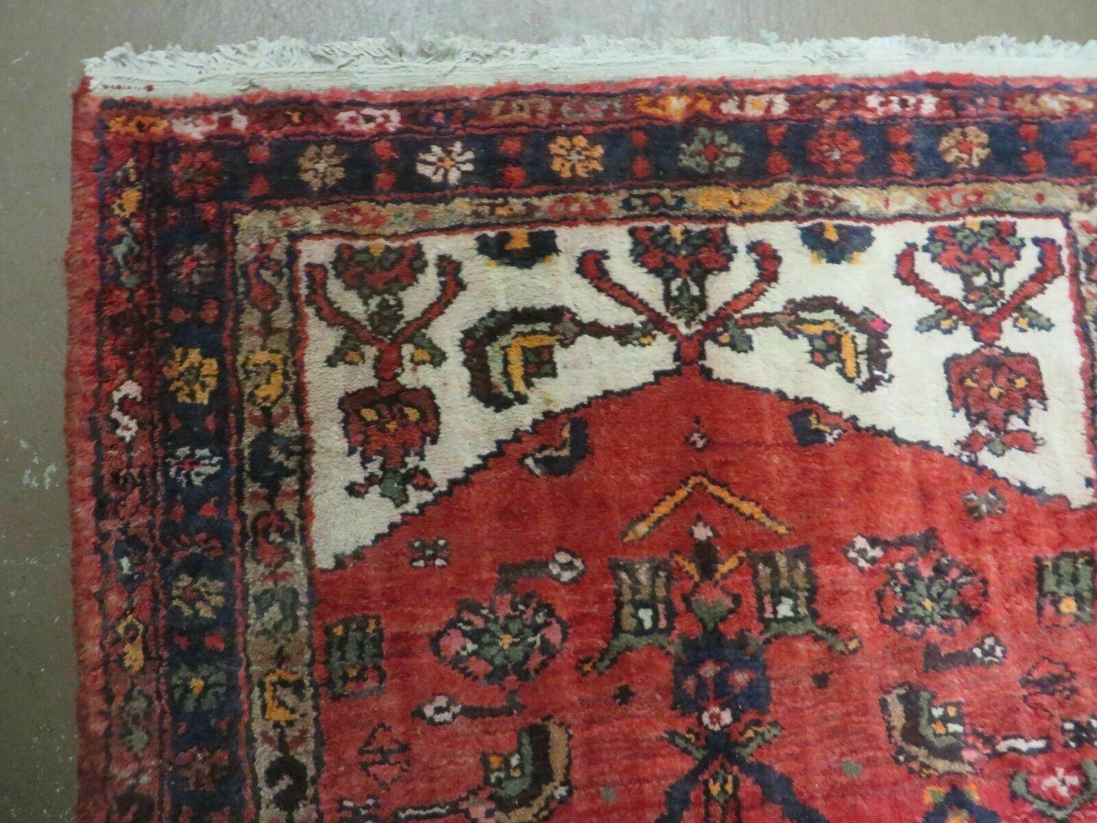 3' 3" X 10' 2" Antique Handmade India Floral Wool Runner Rug Knotted Red # 133 - Jewel Rugs