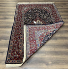 Dark Blue Persian Rug 5x8, Kork Wool Semi Antique Kashan Carpet, Very Fine Lachak Toranj Rug, Hand Knotted Floral Medallion Rug, 5 x 8 Oriental Rug - Jewel Rugs