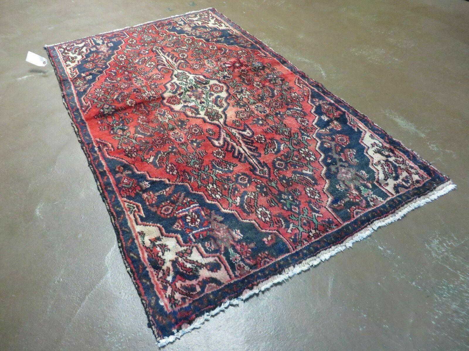 3' X 6' Antique Handmade India Floral Oriental Wool Rug Veg Dyes Red Nice - Jewel Rugs