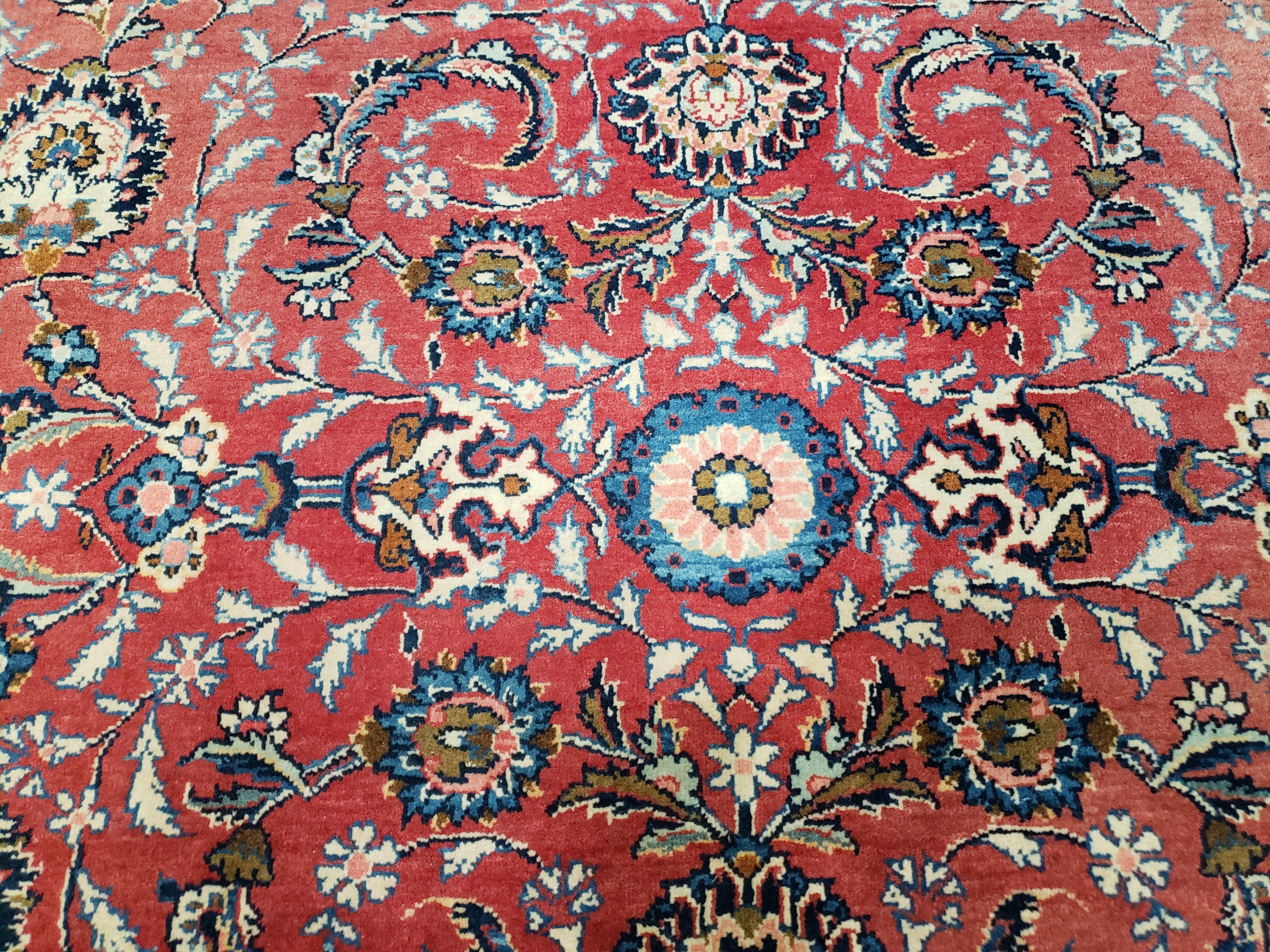 Semi Antique Persian Kashan Rug, Red & Beige, Hand-Knotted, Wool, 4'7" x 6' 6", Pair B - Jewel Rugs