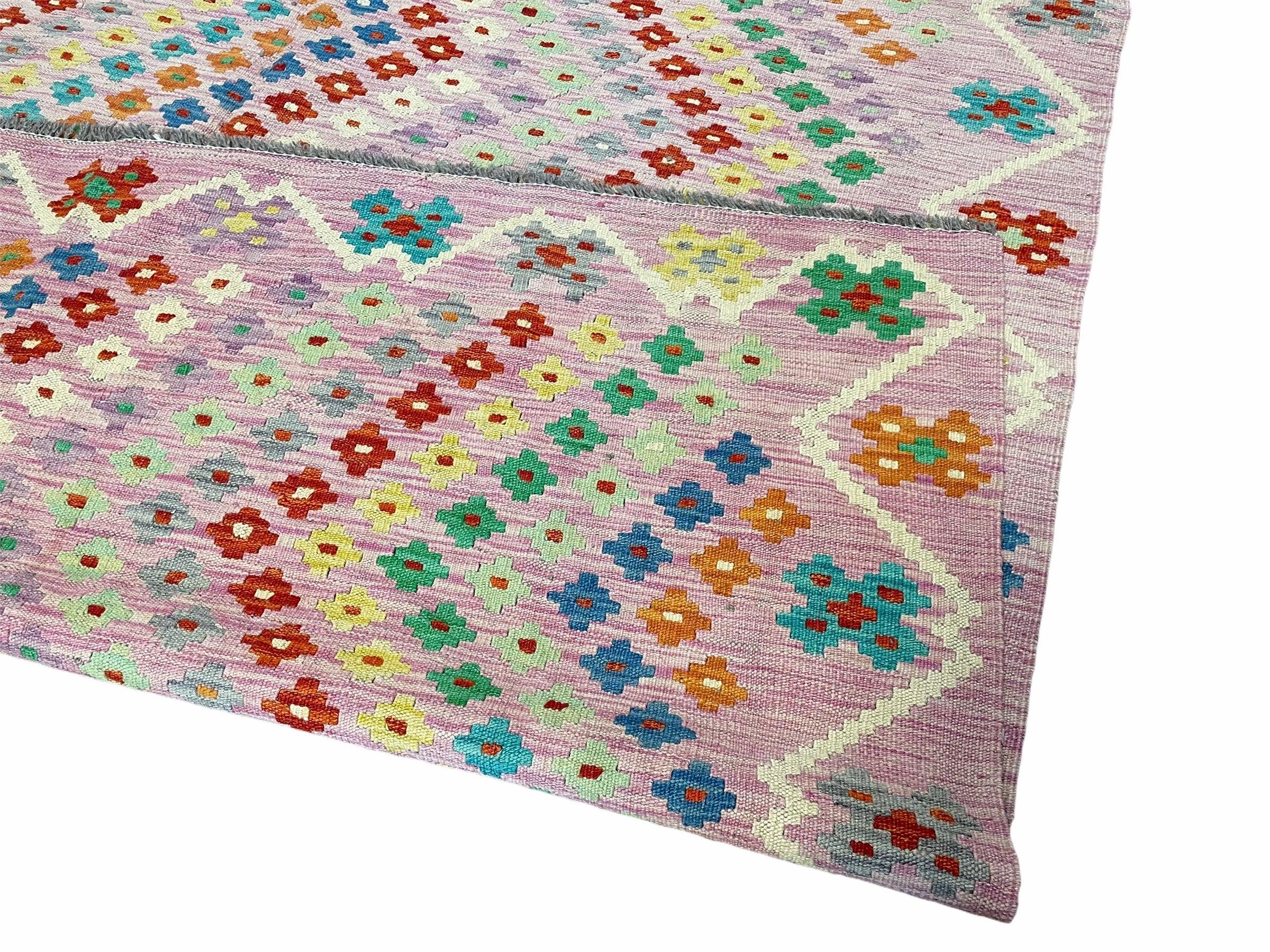 Pink Kilim Rug 6x8 Colorful Turkish Kilim Rug 6 x 8 Flat Weave Kilim Playful Kilim Multicolor Anatolian Chobi New Kilim - Jewel Rugs