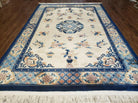 6' X 9' Vintage Hand Made CHINESE Art Deco 120 LINES Wool Rug Flowers Nice - Jewel Rugs