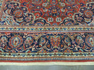 Persian Kashan Rug 4x7, Red and Navy Blue Semi Antique Vintage Wool Oriental Carpet, Hand Knotted Rug, Floral Medallion, High Quality Fine Carpet - Jewel Rugs