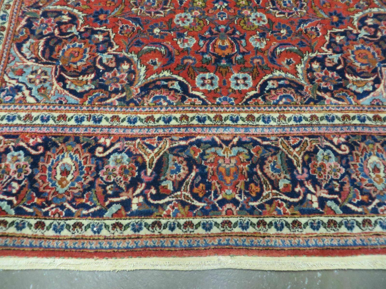 Persian Kashan Rug 4x7, Red and Navy Blue Semi Antique Vintage Wool Oriental Carpet, Hand Knotted Rug, Floral Medallion, High Quality Fine Carpet - Jewel Rugs