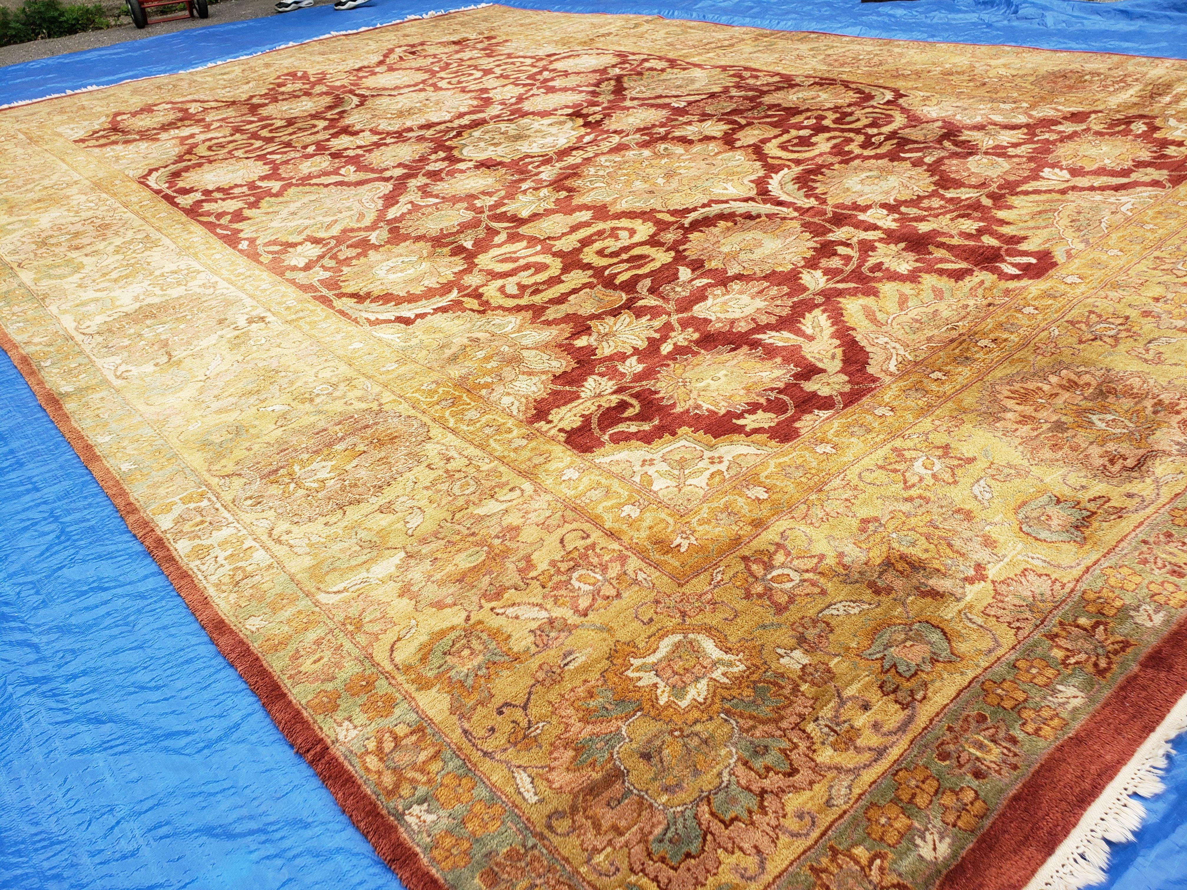 12' X 18' Hand Knotted Wool Rug Handmade Carpet One Of A Kind Floral Red Gold - Jewel Rugs