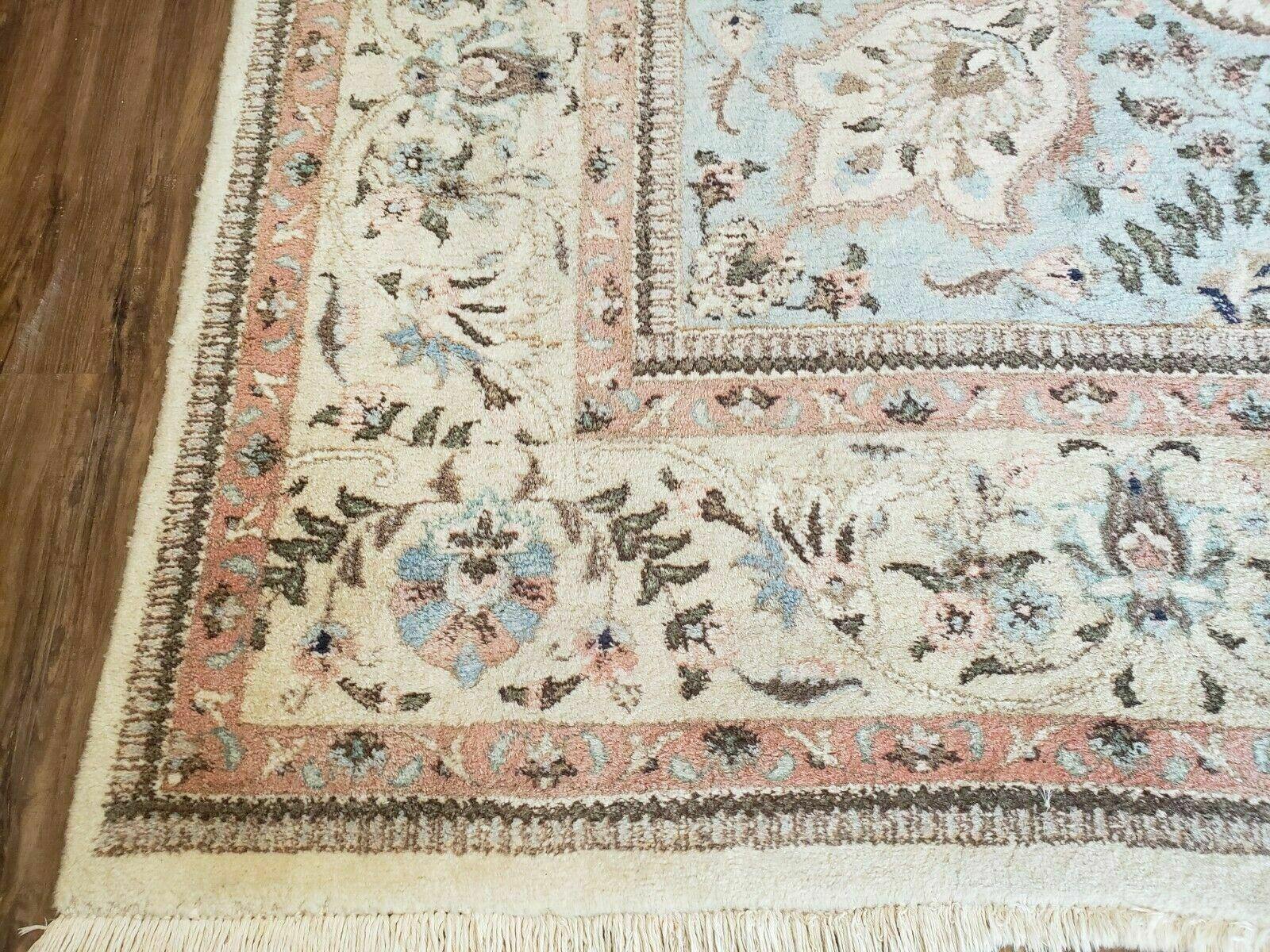 10' X 13' Vintage Handmade Indian Amritsar Wool Rug Oatmeal Soft Blue - Jewel Rugs