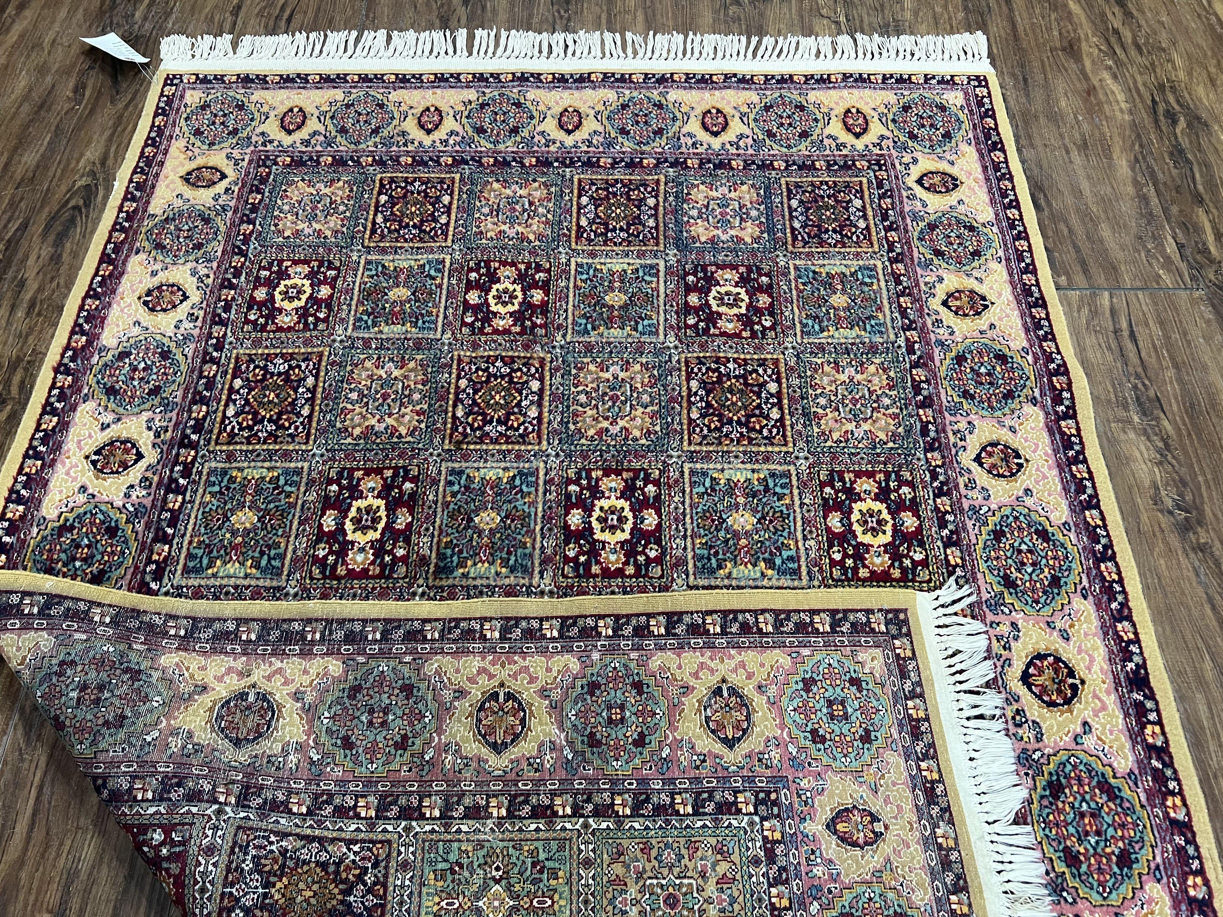 Indo Persian Silk Rug 4x6, Panel Design, Small Flowers, Hand Knotted, Fine Weave, Oriental Carpet 4 x 6, Vintage Area Rug, Beautiful Rug - Jewel Rugs