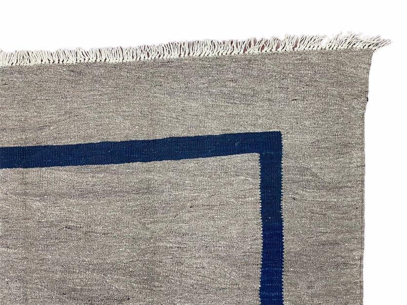 Geometric Turkish Kilim Rug 5' 7" x 7' 9", Flatweave Carpet, Minimal Design, Anatolian Carpet, Gray, Geometric, Dark Blue, Hand-Knotted, New - Jewel Rugs