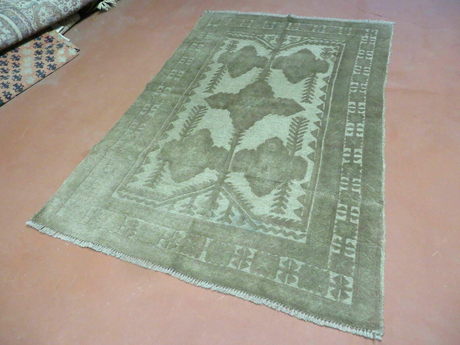 3.5' X 5' Vintage Afghan Handmade Wool Pile & Flat Weave Combination Veg Dyes - Jewel Rugs