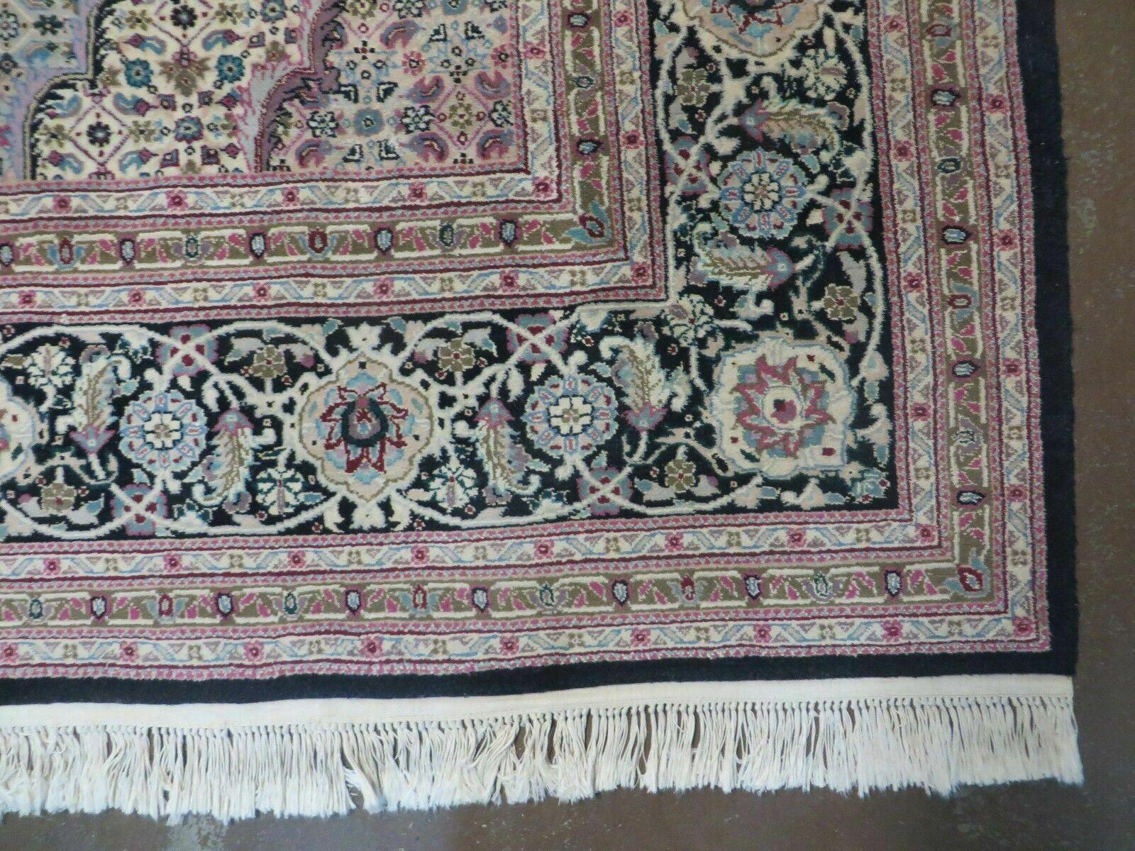 8' X 10' Vintage Fine Handmade Chinese Oriental Wool & Silk Black Area Rug Mahi/Herati Style - Jewel Rugs