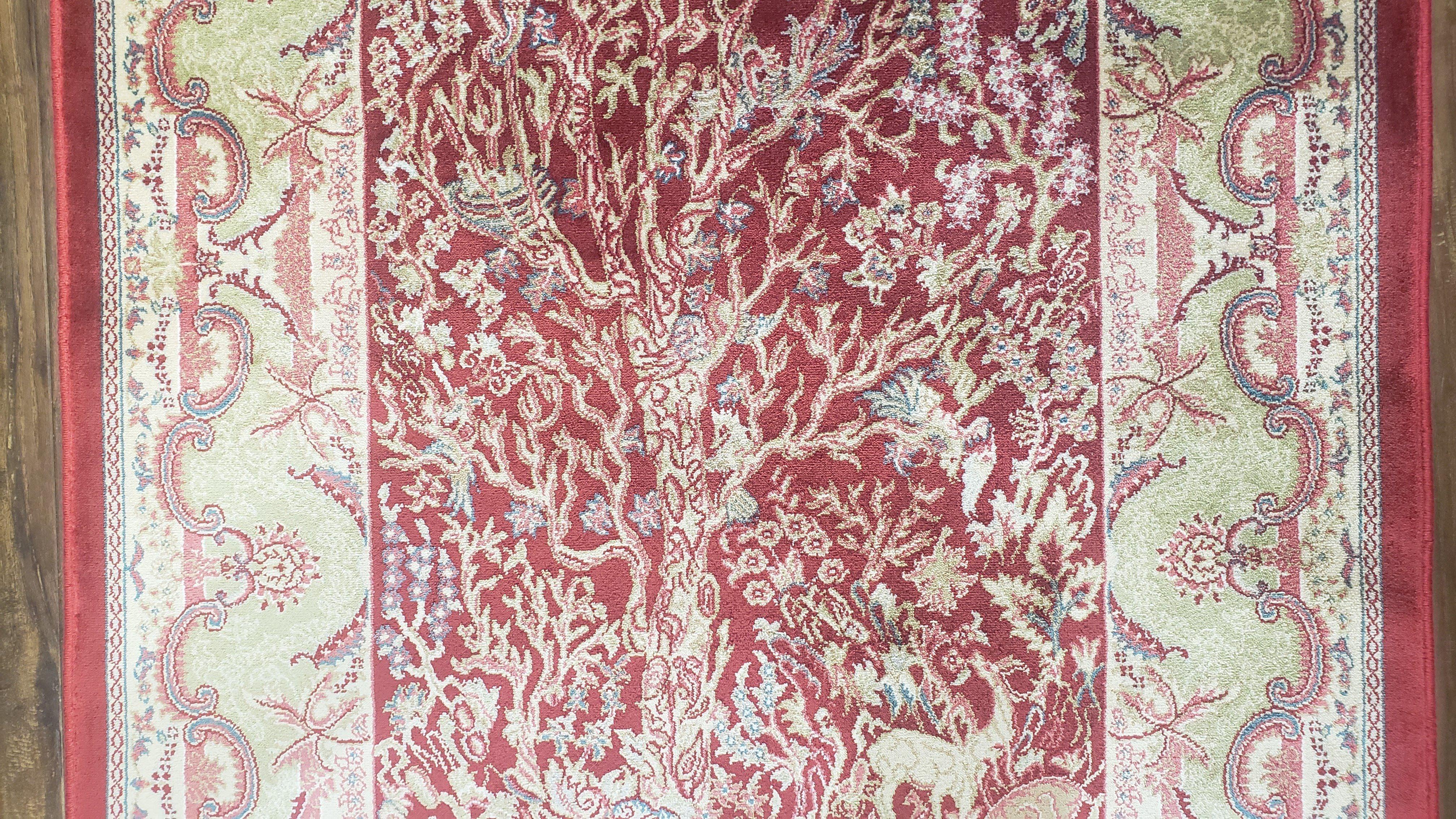 Silk Tree of Life Rug, Small Red & Beige Silk Carpet, Deer, Animal Motifs, Wall Hanging Rug, Super Fine, Bamboo Silk, 2.8x4 ft Rug - Jewel Rugs