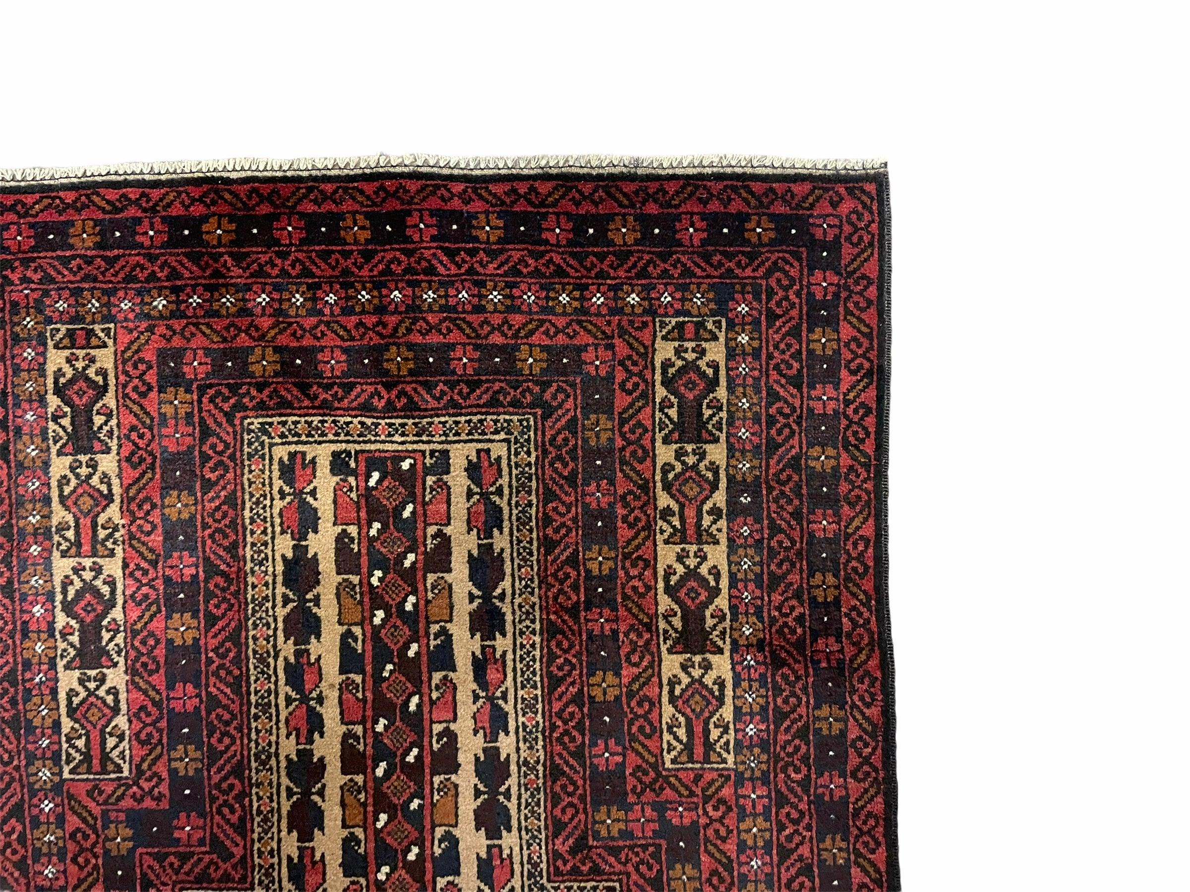 3x5 New Vintage Handmade Wool Rug Tribal Turkoman Balouch Prayer Rug Red Gold - Jewel Rugs