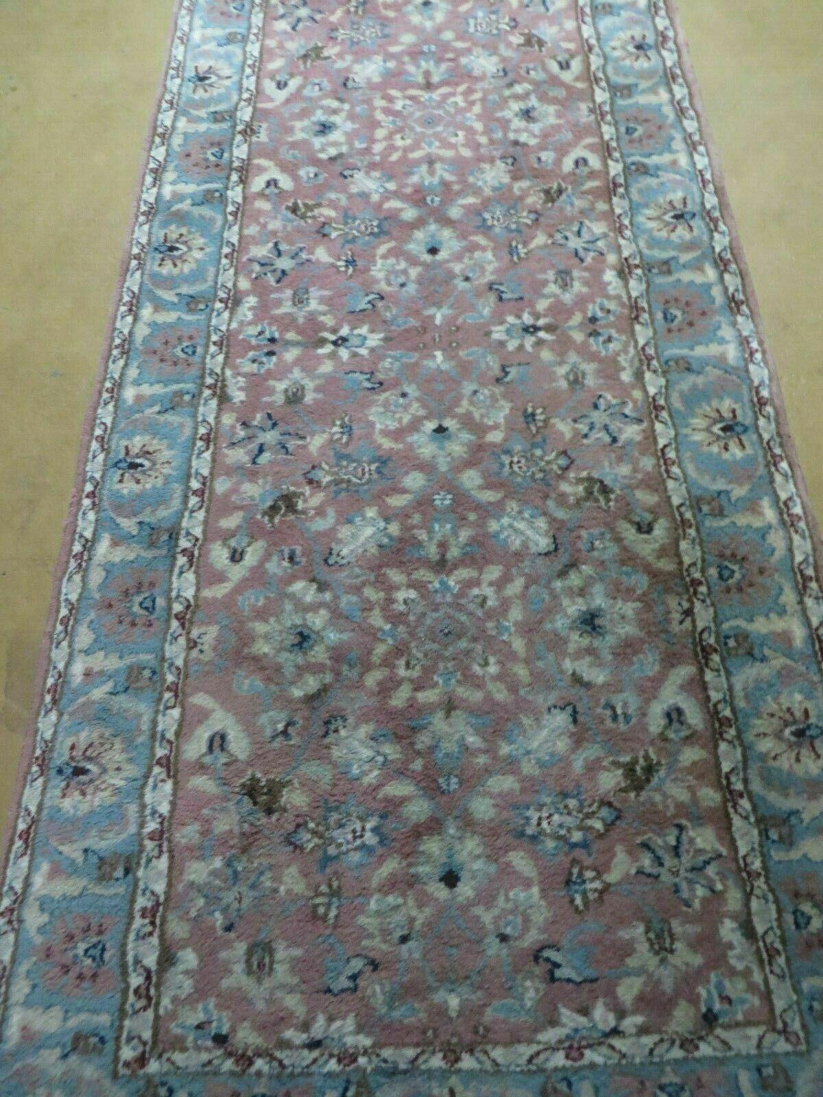 2' 8" X 12' Vintage Handmade India Floral Wool Runner Rug Nice - Jewel Rugs