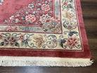 Chinese Carved Rug 8x10, Vintage 1960s Chinese Wool Carpet, Asian Oriental Handmade Sculpted Rug Pink Cream Art Deco Floral Medallion 8 x 10 - Jewel Rugs