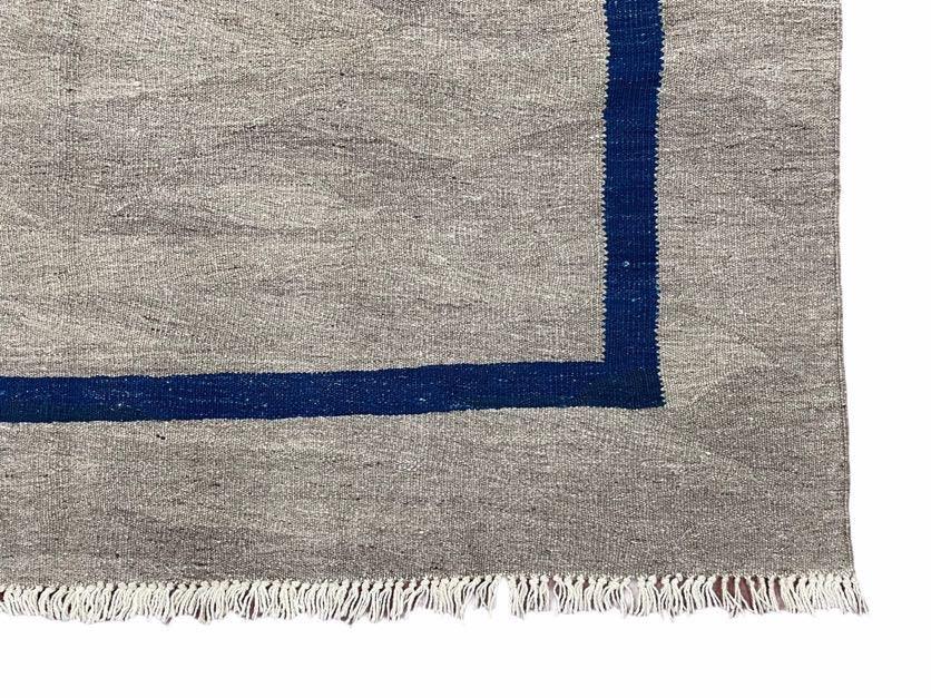 Geometric Turkish Kilim Rug 5' 7" x 7' 9", Flatweave Carpet, Minimal Design, Anatolian Carpet, Gray, Geometric, Dark Blue, Hand-Knotted, New - Jewel Rugs