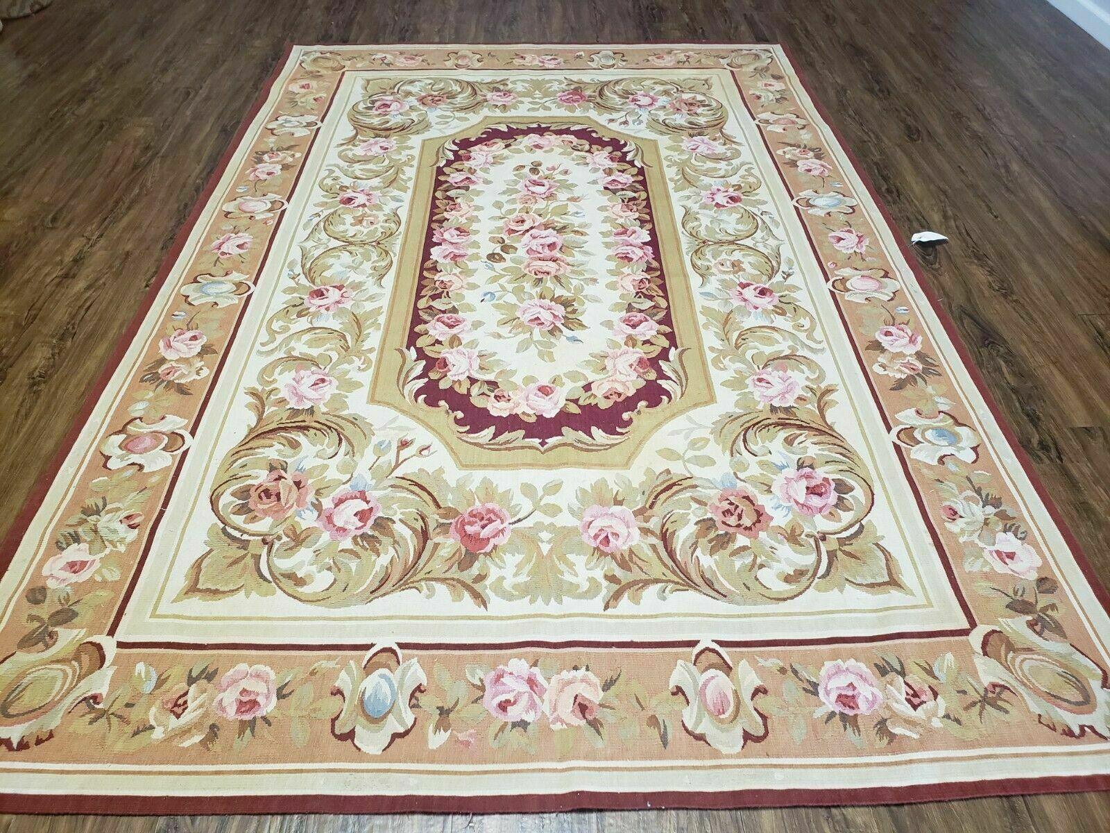 6' X 9' Vintage Handmade Wool Rug Aubusson Weave Savonnerie Flat Pile Beige Wow - Jewel Rugs