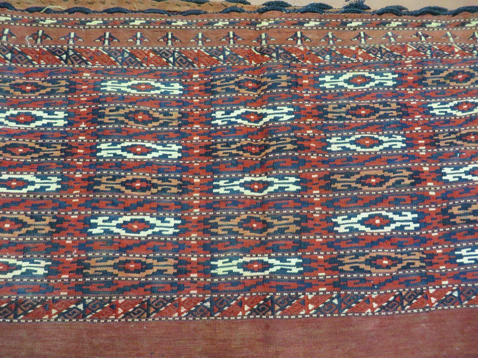 2.5' X 4' Antique Handmade Turkoman Tribal Wool Rug Cushion Case Yamud Stripped - Jewel Rugs