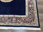 Persian Kirman Rug 5x8, Navy Blue and Beige, Persian Lion with Sword and Sun Motif, Hand Knotted Wool Fine Oriental Carpet, Semi Antique - Jewel Rugs