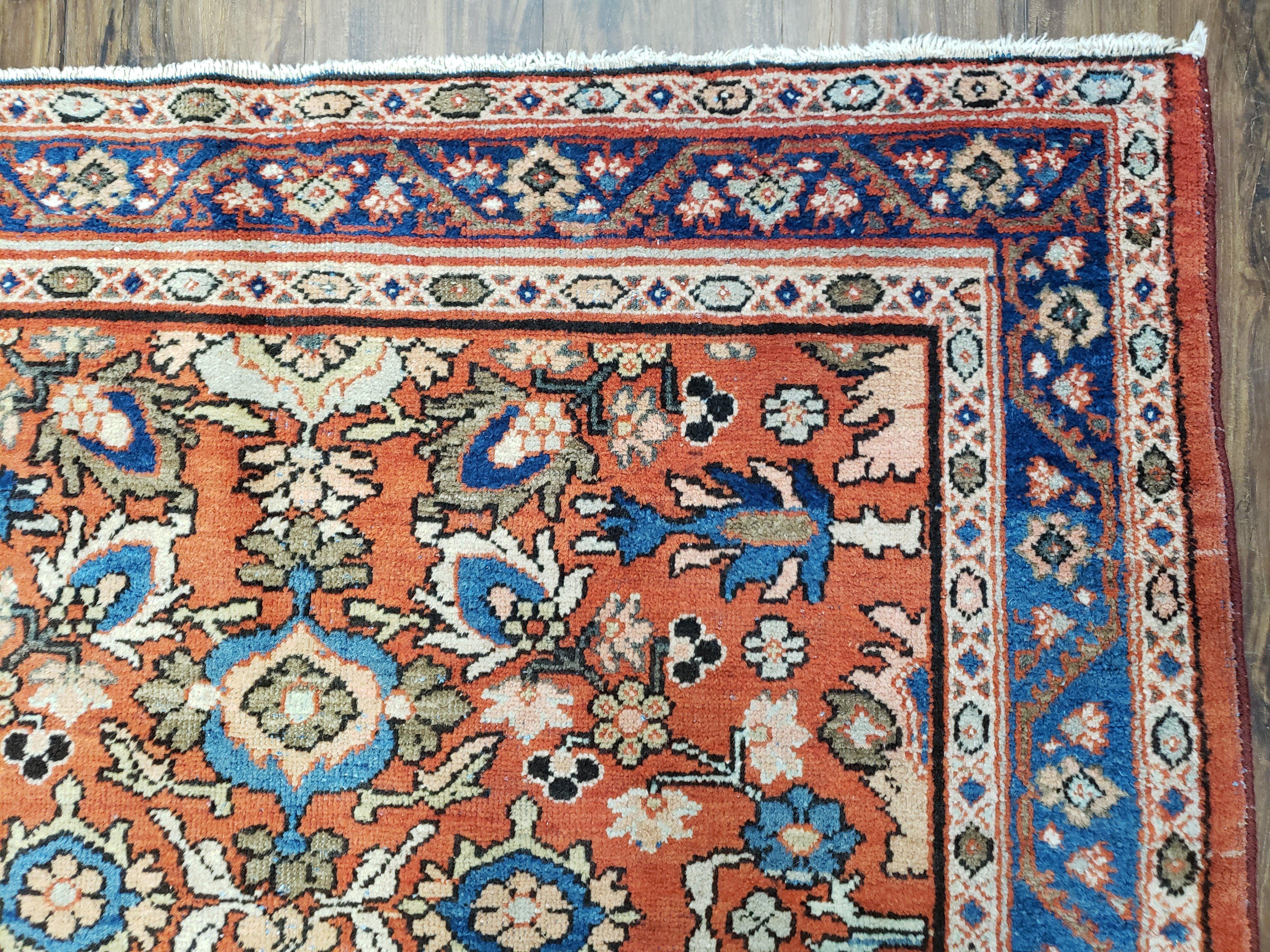 Antique Persian Karajeh Rug, Red & Blue, Hand-Knotted, Wool, 4' 6" x 6' 5" - Jewel Rugs