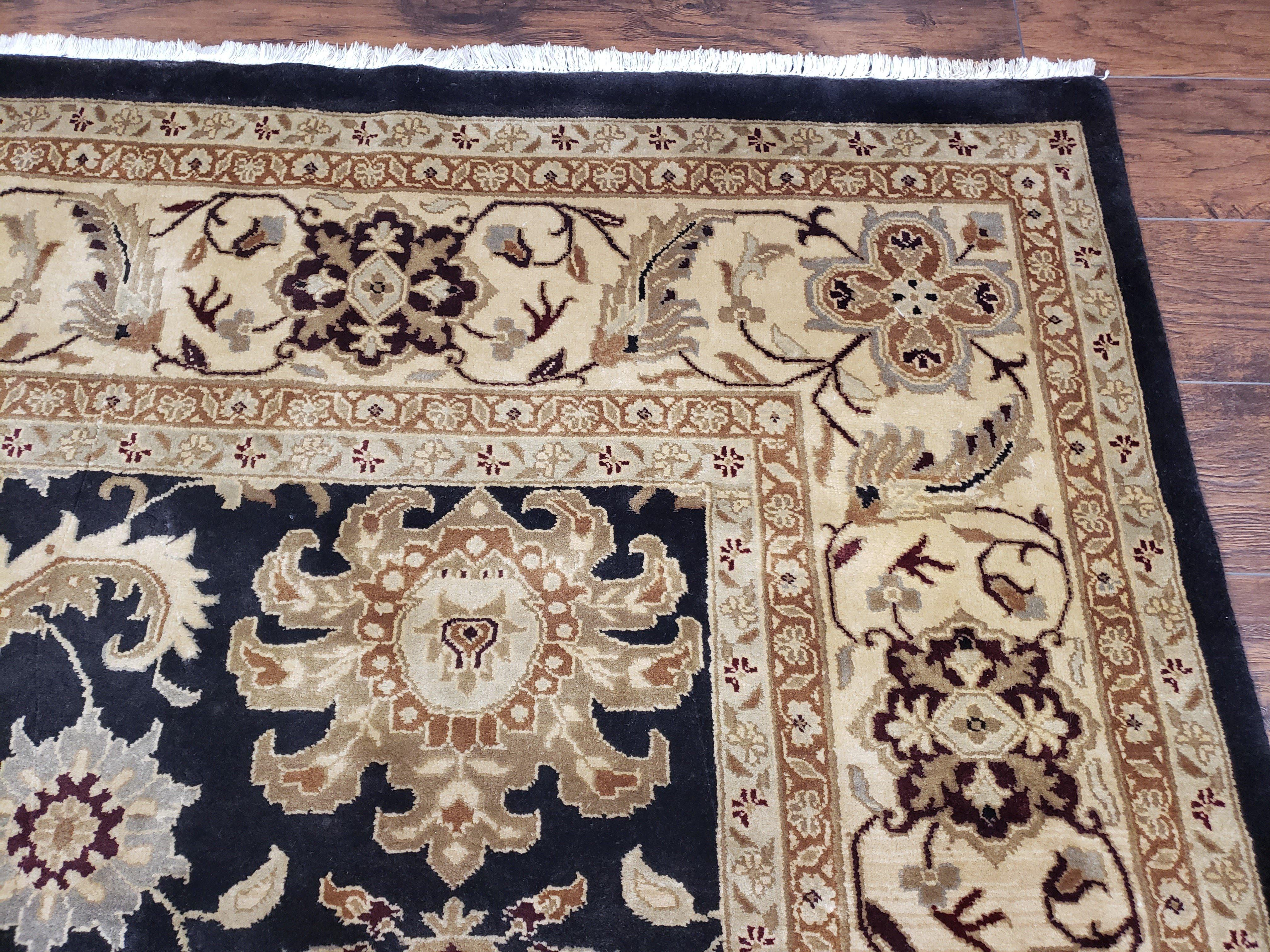 Indo Mahal Rug, Indian Sultanabad Handmade Carpet, 8x11 - 9x12 Area Rug Hand-Knotted Wool Black Floral Traditional Oriental Dinning Room Rug - Jewel Rugs