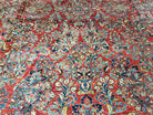 Stunning Semi Antique Palace Sized Persian Sarouk Rug, Hand-Knotted, Red and Dark Blue, Floral Allover, Wool, 14' x 17' 9" - Jewel Rugs