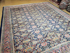 8x10 Vintage Turkish Dark Blue & Pink Rug, Allover Floral Wool Anatolian Carpet, 8' 3" x 9' 5" Hand-Knotted Sivas Rug 8 x 10 Persian Rug - Jewel Rugs