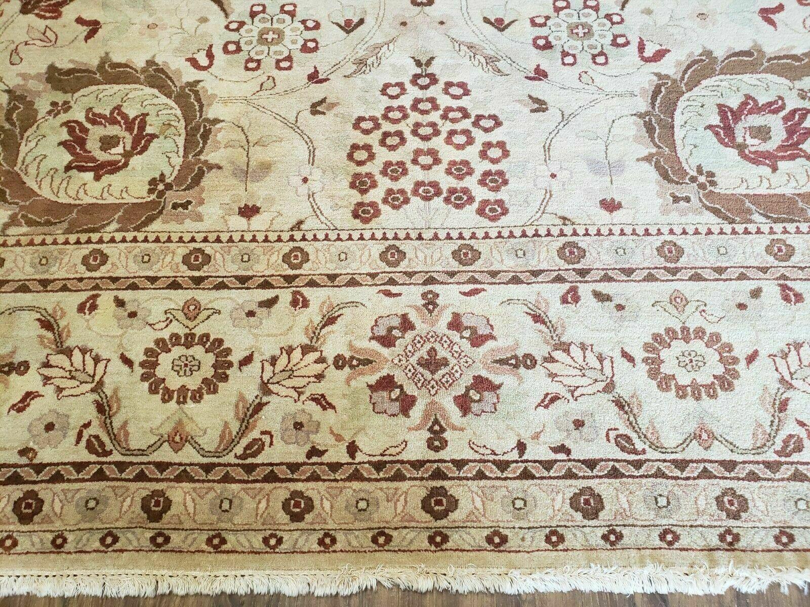 8' 8" X 11' Handmade Indian Floral Oriental Wool Rug Carpet Tea Washed Beige - Jewel Rugs