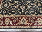 Pak Persian Mahal Rug 9x12, Allover Floral Pakistani Oriental Carpet 9 x 12, Wool Hand Knotted Area Rug, Dark Slate Gray-Black and Maroon - Jewel Rugs